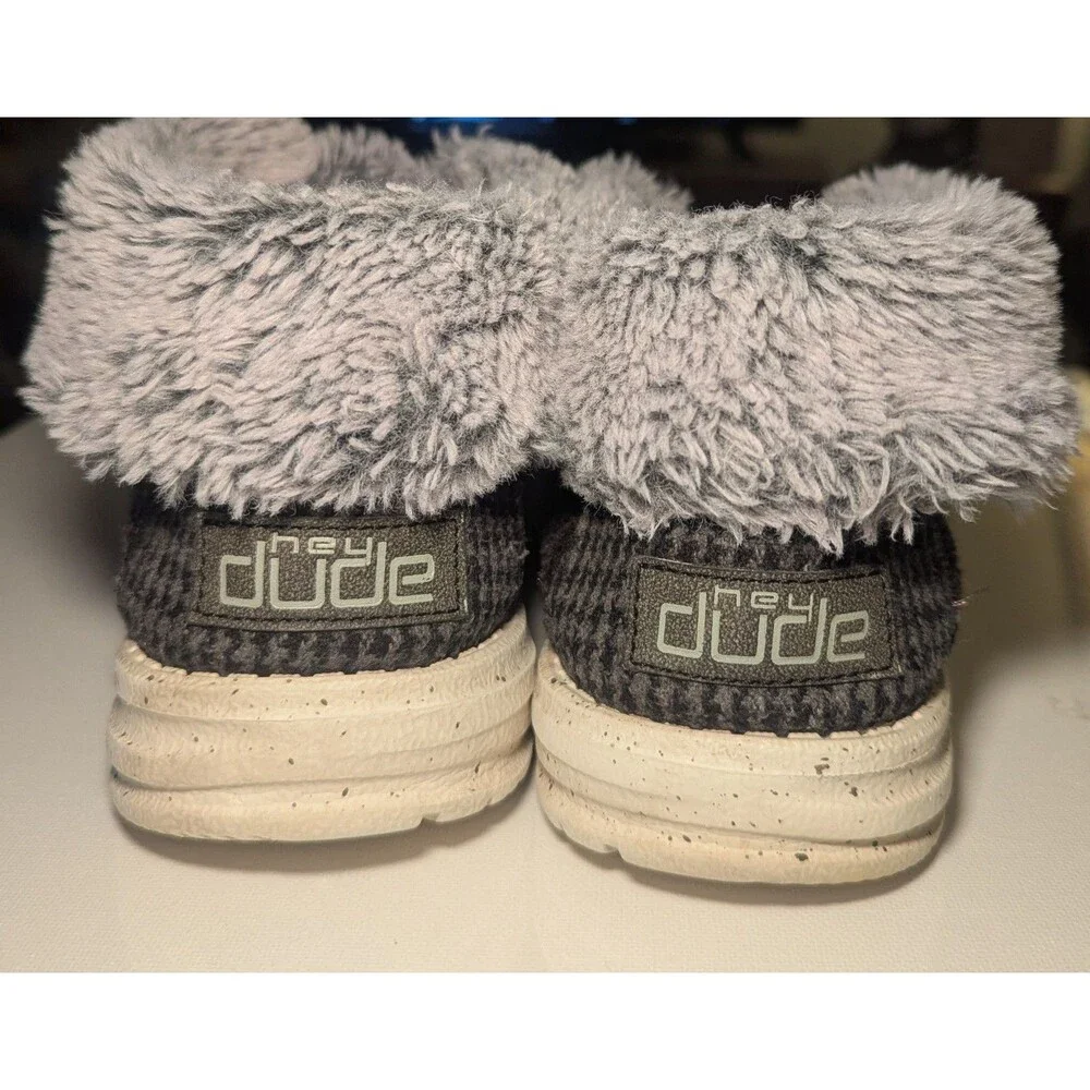 Hey Dude Britt Black Lace Up Faux Fur Ankle Cuffed Pull On Shoes Slippers Sz 8